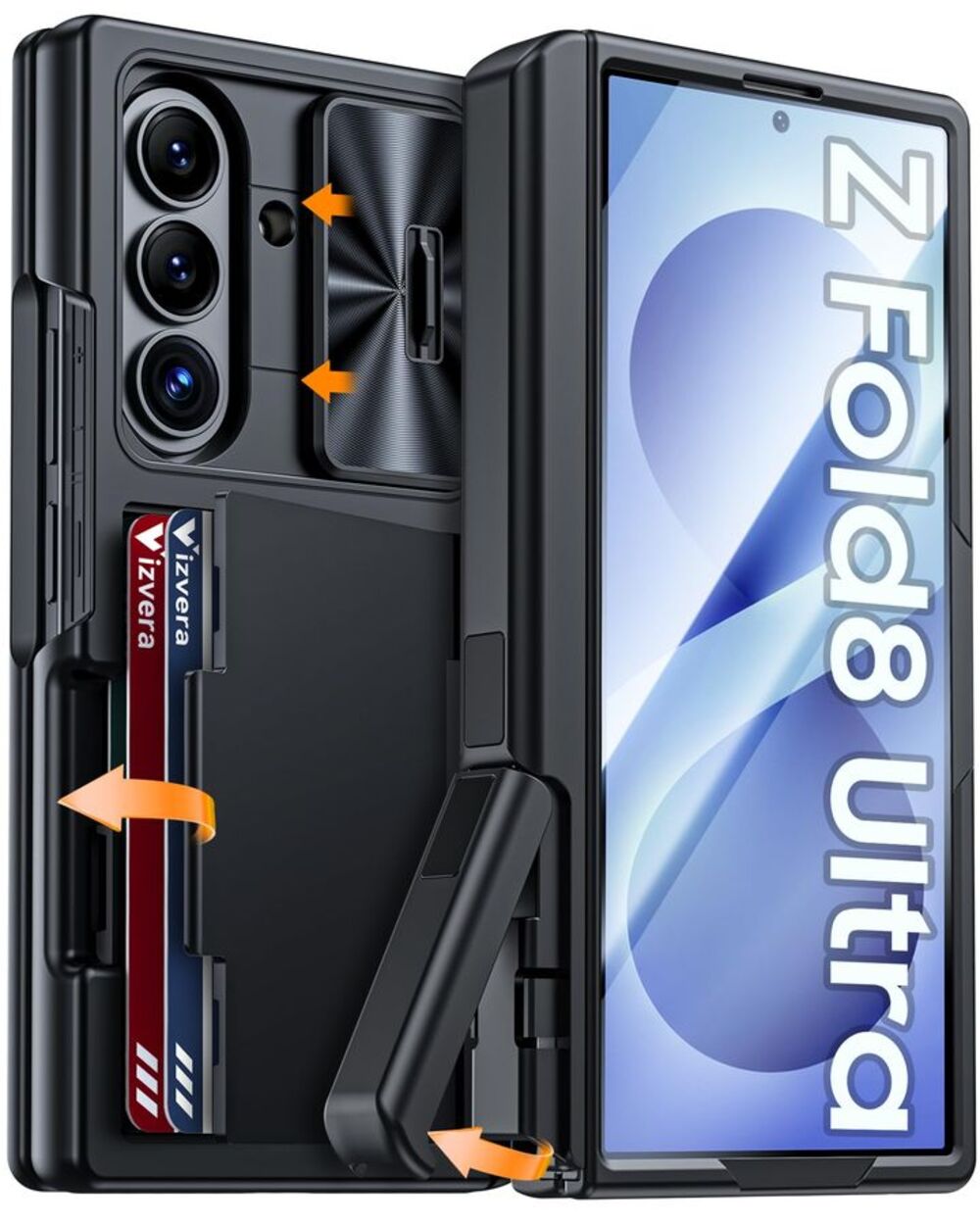 Black RFID-blocking Card Holder Phone Case For a Galaxy Z Fold 8 Ultra